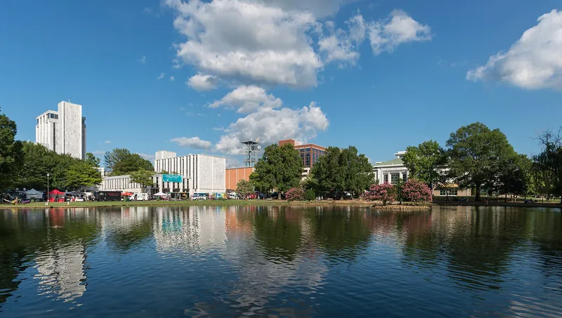 Big Spring Park and downtown Huntsville, Alabama, on a sunny day